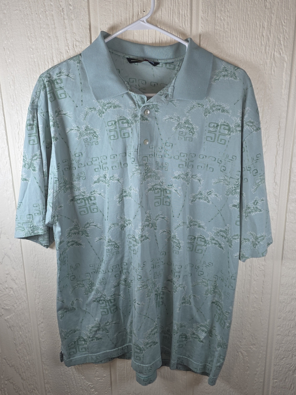 Greg Norman Collection Light Blue Palm-Print Polo, Size XL
